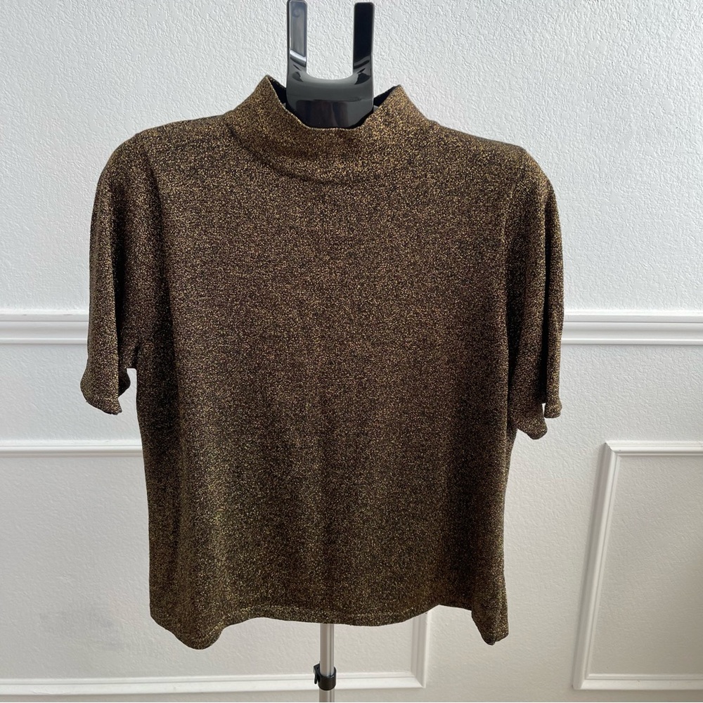 Linea by Louis Dell'Olio Metallic Short Sleeve Knitted Top